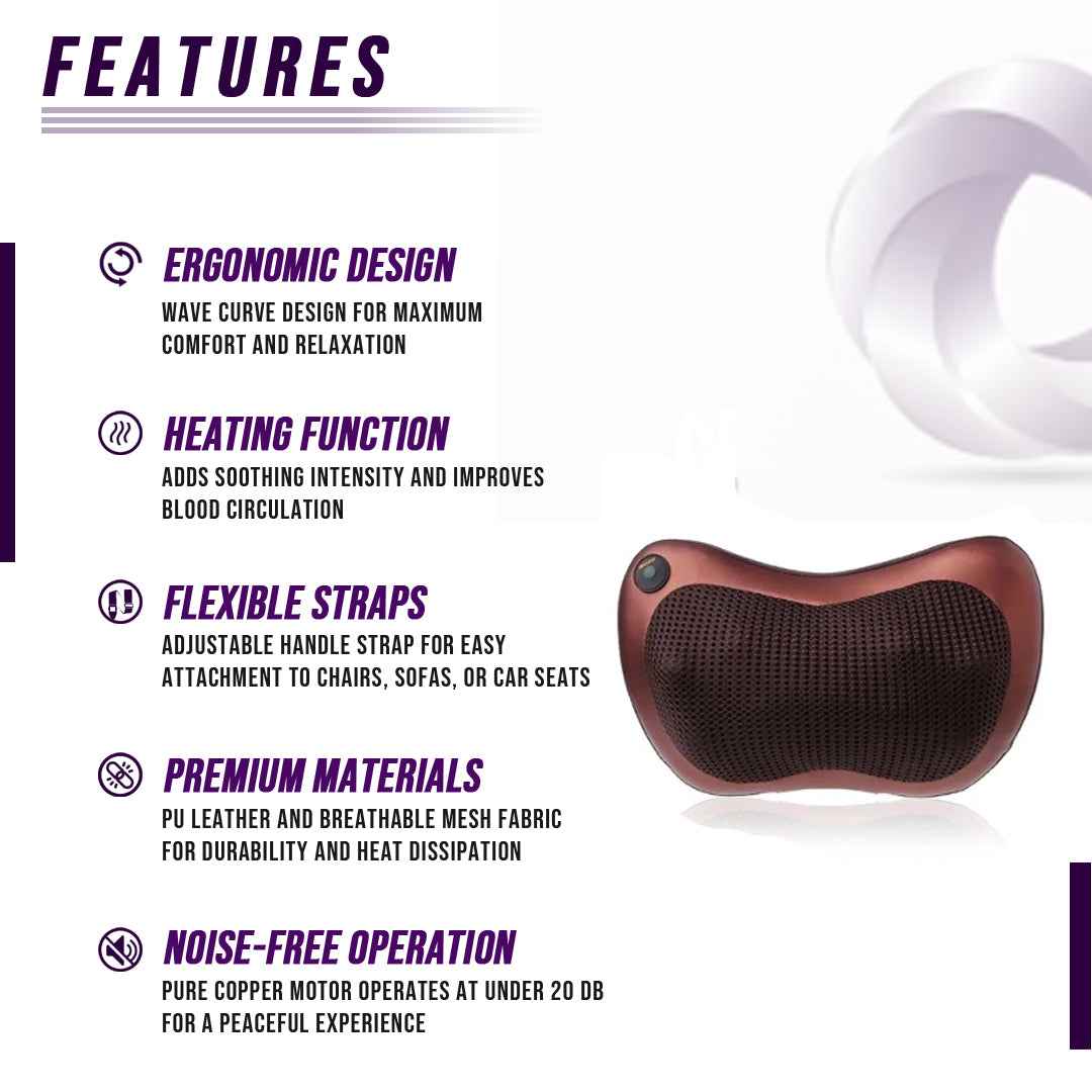 Massage Pillow with Heat - Back and Neck Relief Anytime, Anywhere